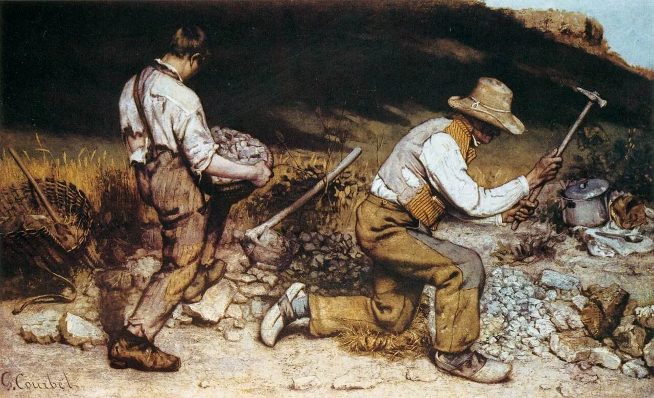 Gli spaccapietre (1849) — opera originale di Gustave Courbet, disponibile come falso d'autore dipinto a mano