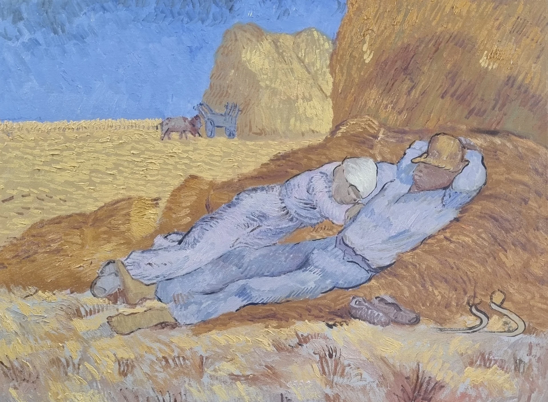 La siesta di Vincent Van Gogh — falso d'autore dipinto a mano da Emilio Ventura, Olio su tela, 60x80 cm