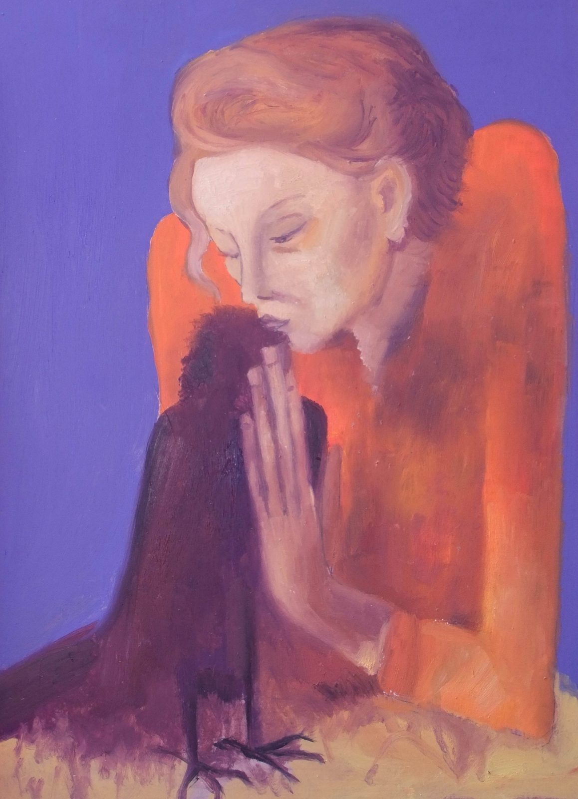 Donna con corvo di Pablo Picasso — falso d'autore dipinto a mano da Emilio Ventura, Olio su tavola, 30x40 cm