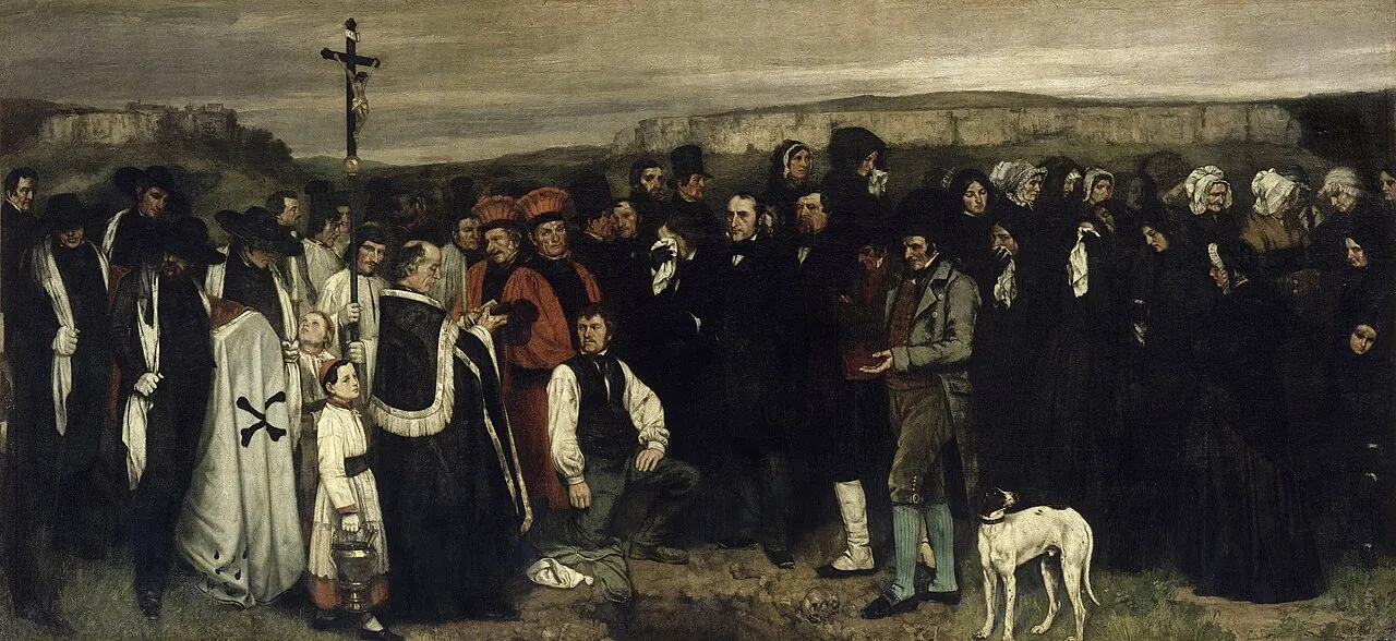 Un funerale a Ornans (1849 – 1850) — opera originale di Gustave Courbet, disponibile come falso d'autore dipinto a mano