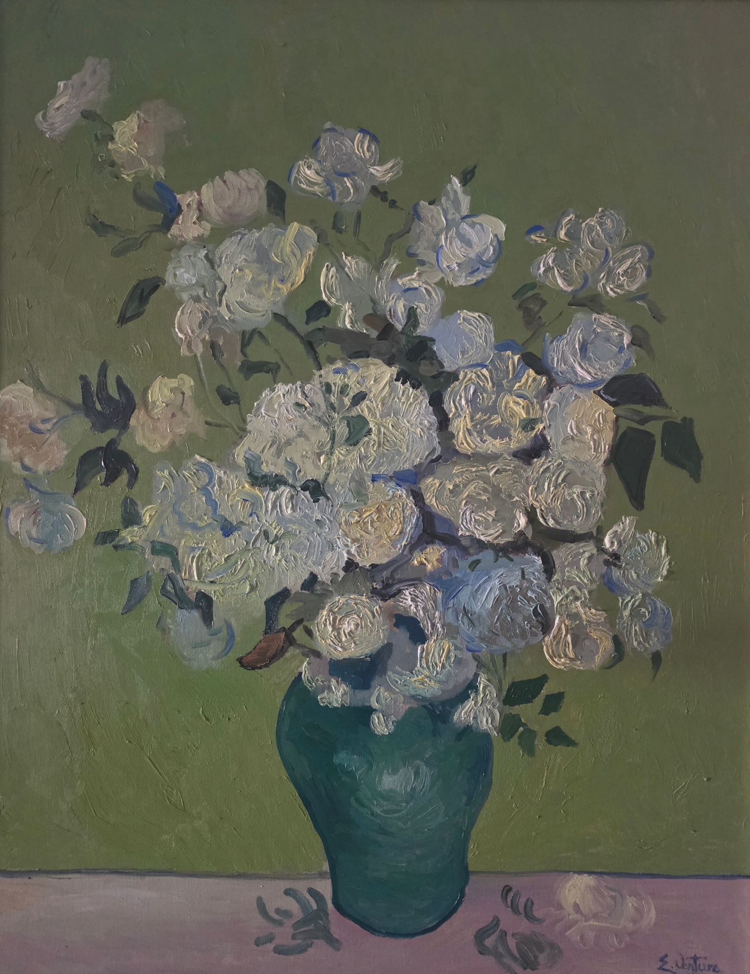 Rose di Vincent Van Gogh — falso d'autore dipinto a mano da Emilio Ventura, Olio su tela, 90x70 cm