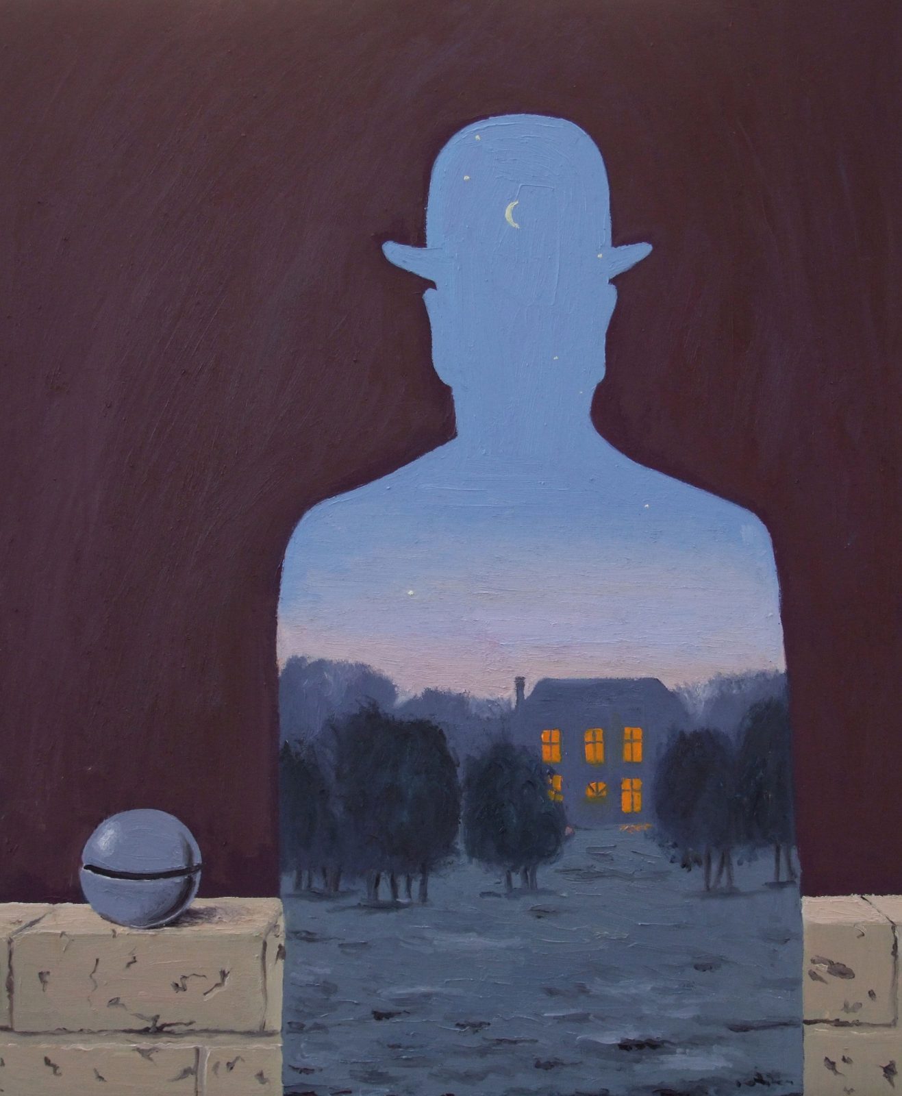 La bella preda di René Magritte — falso d'autore dipinto a mano da Emilio Ventura, Olio su tela, 45x55 cm