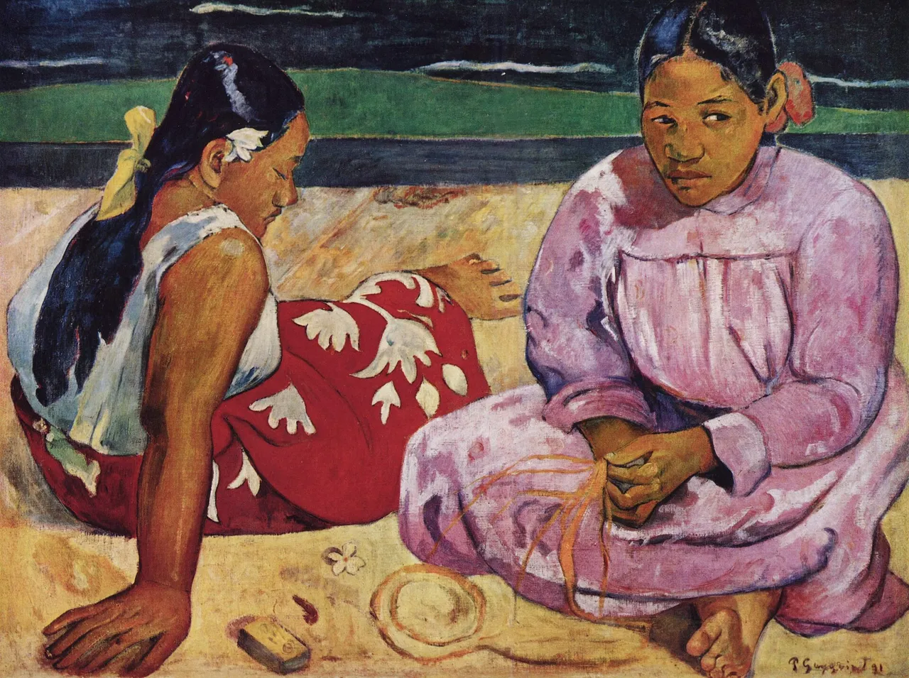 Donne di Tahiti (Sulla spiaggia) (1891) — opera originale di Paul Gauguin, disponibile come falso d'autore dipinto a mano