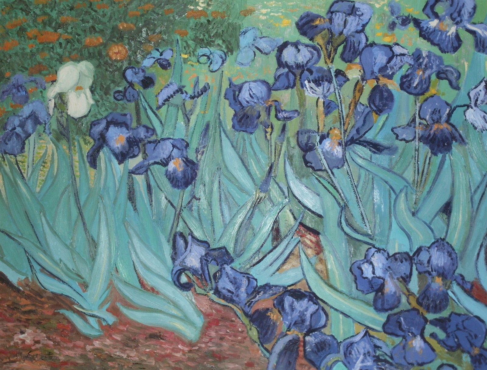 Iris di Vincent Van Gogh — falso d'autore dipinto a mano da Emilio Ventura, Olio su tela, 70x90 cm