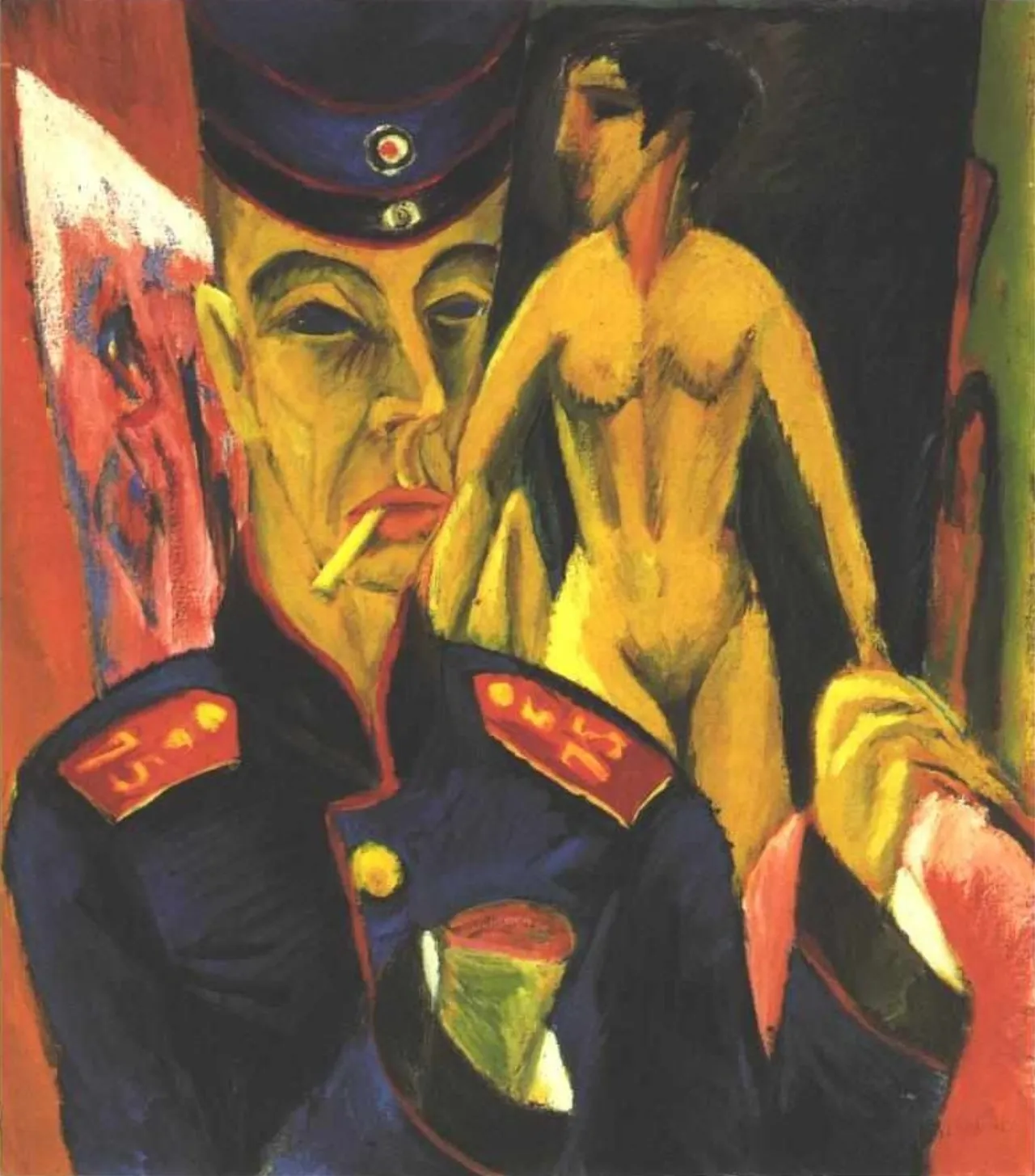Autoritratto come soldato (1915) — opera originale di Ernst Ludwig Kirchner, disponibile come falso d'autore dipinto a mano