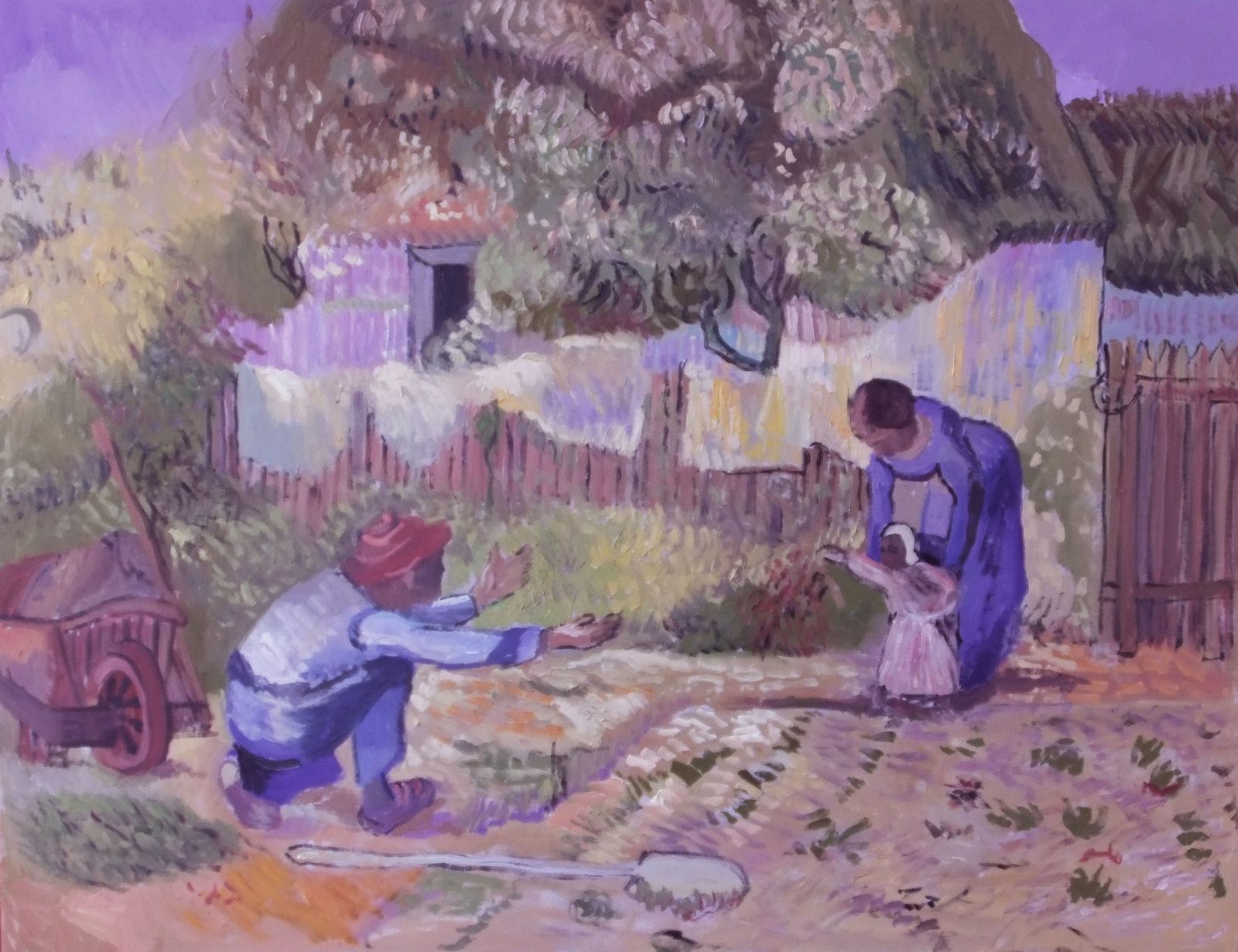 I Contadini di Vincent Van Gogh — falso d'autore dipinto a mano da Emilio Ventura, Olio su tela, 74x92 cm