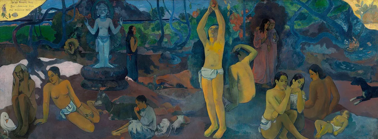 Da dove veniamo? Chi siamo? Dove andiamo? (1897-1898) — opera originale di Paul Gauguin, disponibile come falso d'autore dipinto a mano