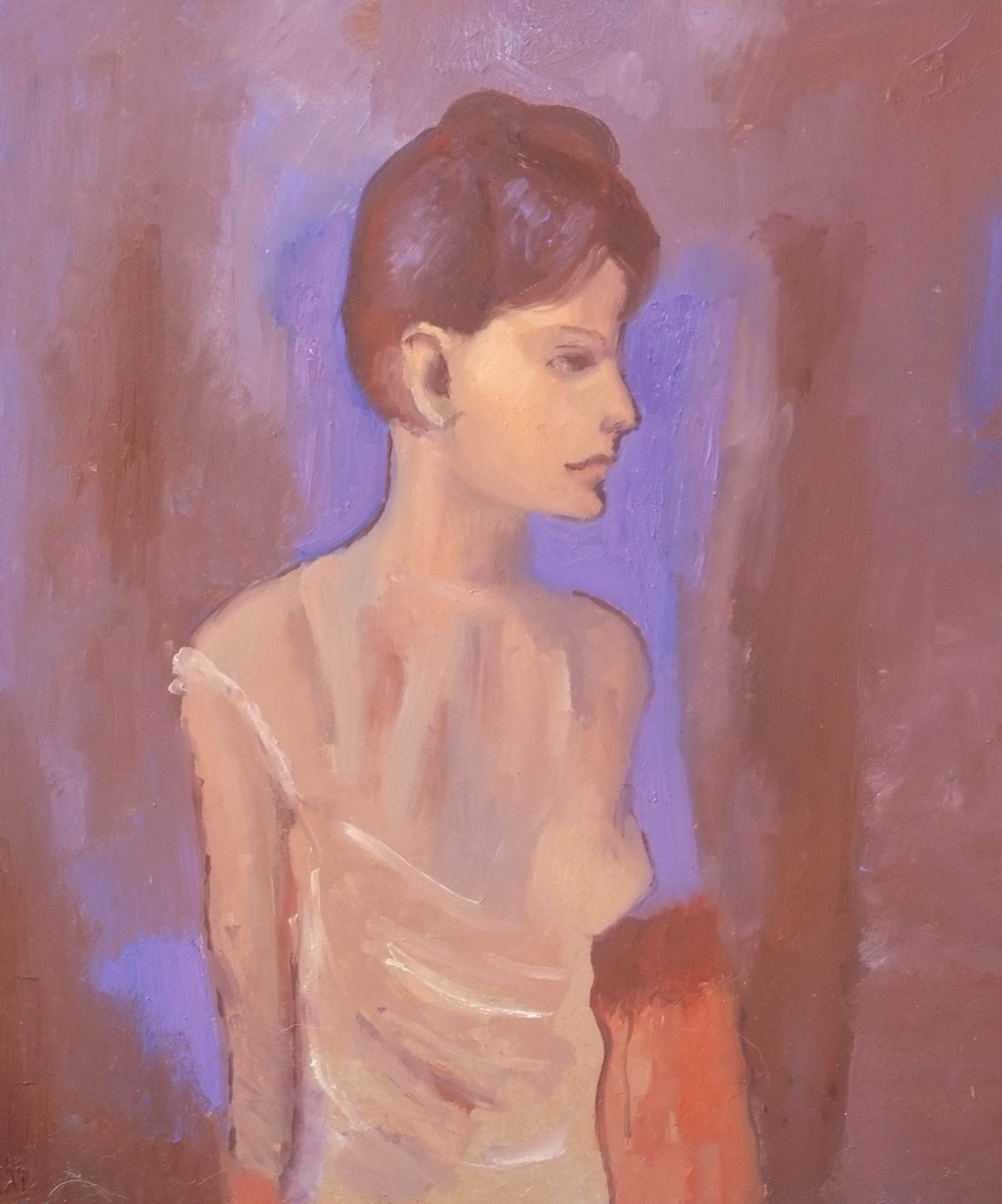 Donna in camicia di Pablo Picasso — falso d'autore dipinto a mano da Emilio Ventura, Olio su tavola, 25x30 cm